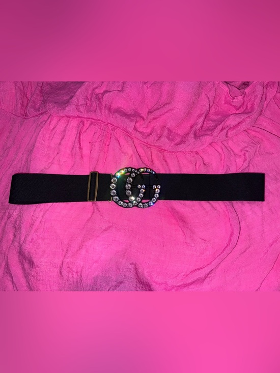 Gucci Accessories - Gucci Crystal Double G Buckle Black Elastic Waist Belt Size 95/38